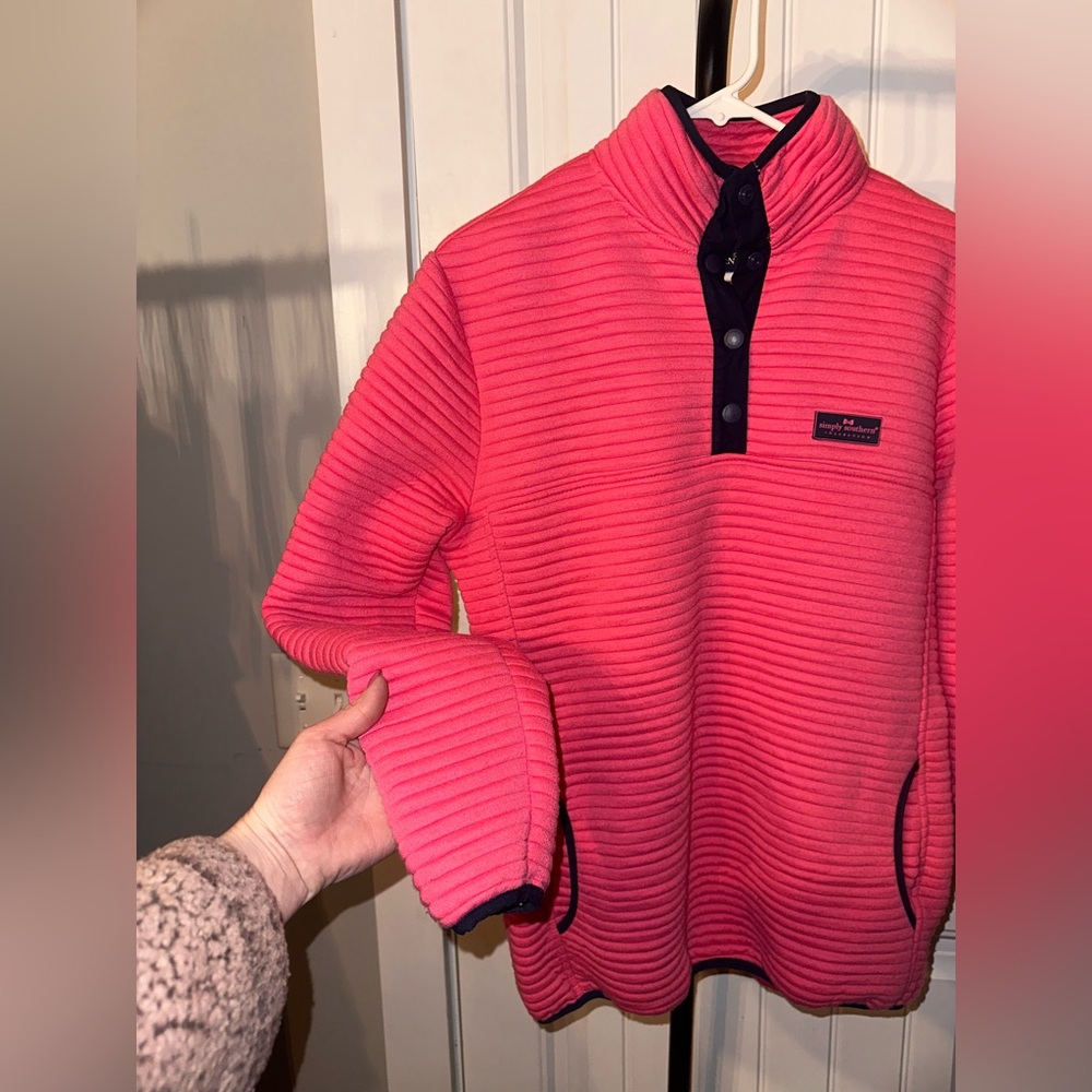 Simply Southern Size Medium Women's Pink Ribbed Pullover Jacket Bow‎ Logo - Picture 3 of 10